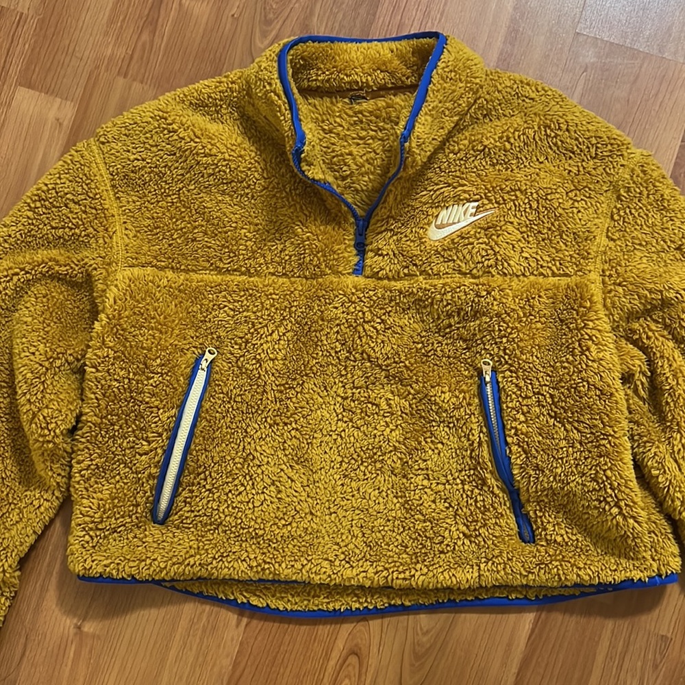 Nike cropped teddy fleece jacket zip up pull order mustard size L